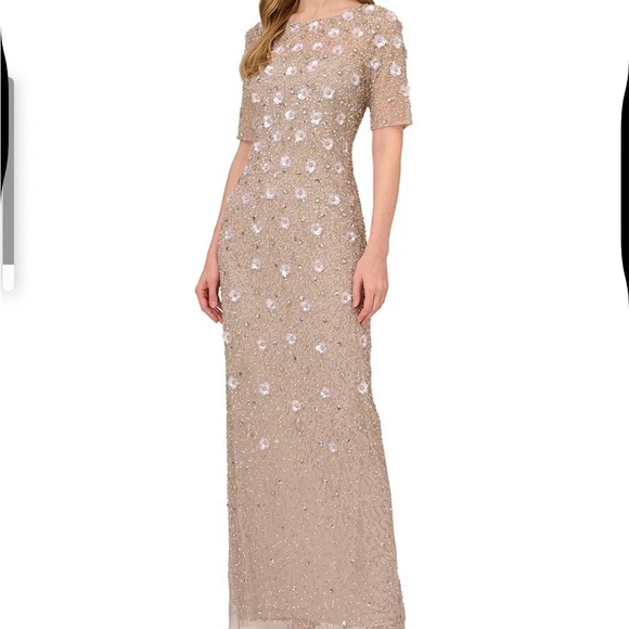 NWT Adrianna Papell Elegant Beige Floral Evening Gown NWT - Picture 5 of 5